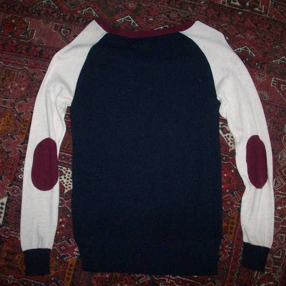 Colorblock Sweater Cotton/Wool Blend Lightweight Maroon/Blue r/n 93677 jcp - Picture 3 of 6